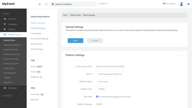 1. Login and go to platform settings - Funraisin