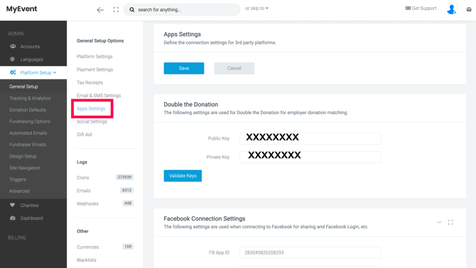 2. App Settings and API keys - Funraisin