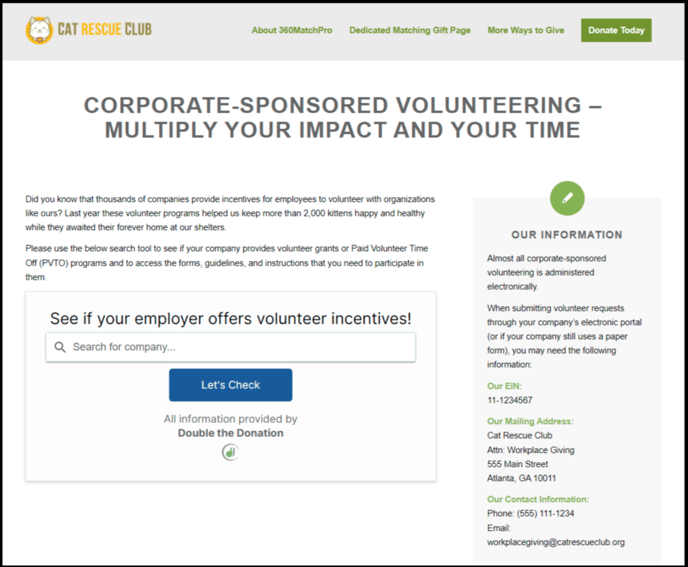 Create a Company-Sponsored Volunteering Page on your organizations website-example