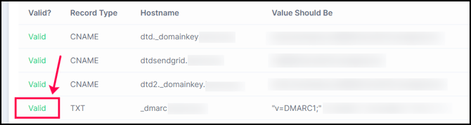 DMARC record setup valid notification in 360MatchPro