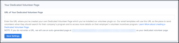 DTD VOlunteering - Plugin Settings - URL