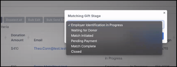 Donations-Update Matching Gift Stage