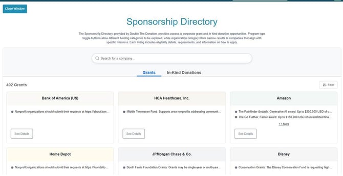 New Sponsorship Directory
