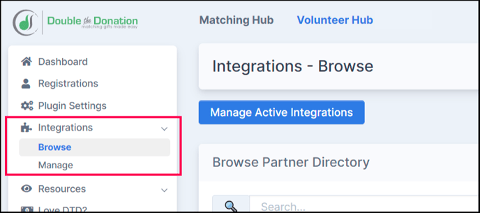 Volunteer Hub-Integrations-navigate through menu