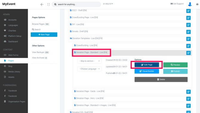 legacy forms - go to pages - Funraisin